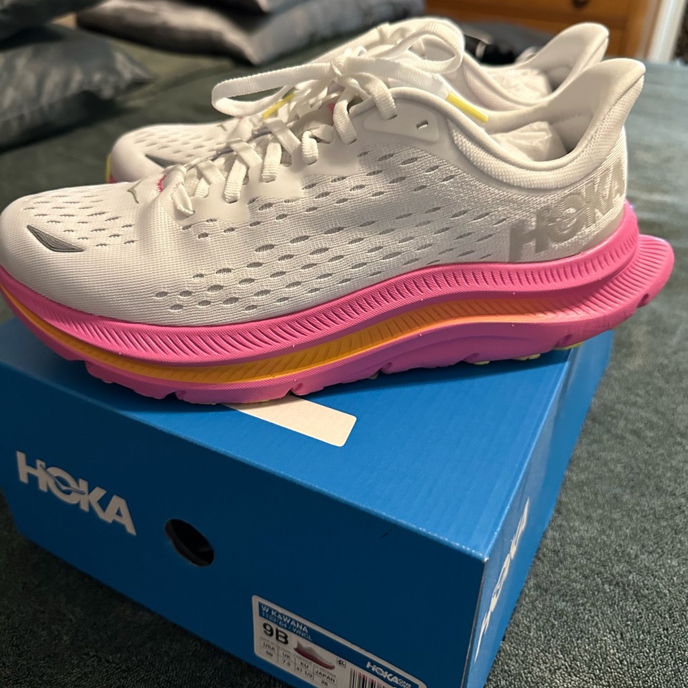 Hoka One One Women's White and Pink Athletic Shoes